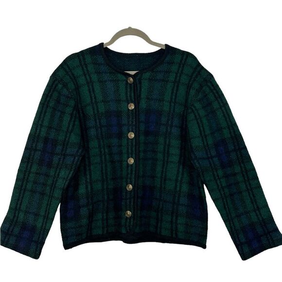Vintage Green Wool Tartan Cardigan | Size L - Picture 3 of 7